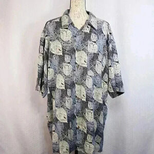 Men's Cotton Reel 2XL Silk/cotton blend short sleeve button down shirt hawaiian